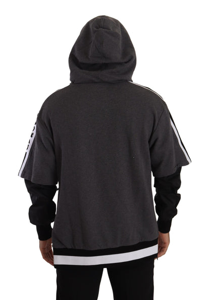 Elegant Hooded Black & Gray Pullover Sweatshirt