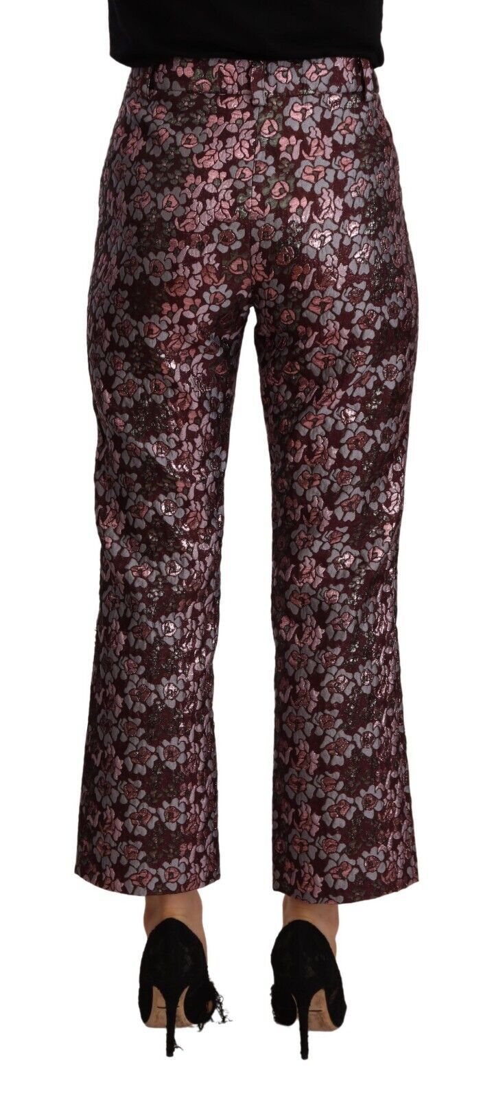 Hoge taille jacquard flared cropped broek