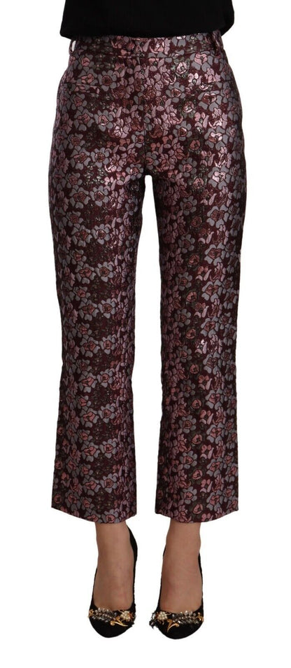 Hoge taille jacquard flared cropped broek