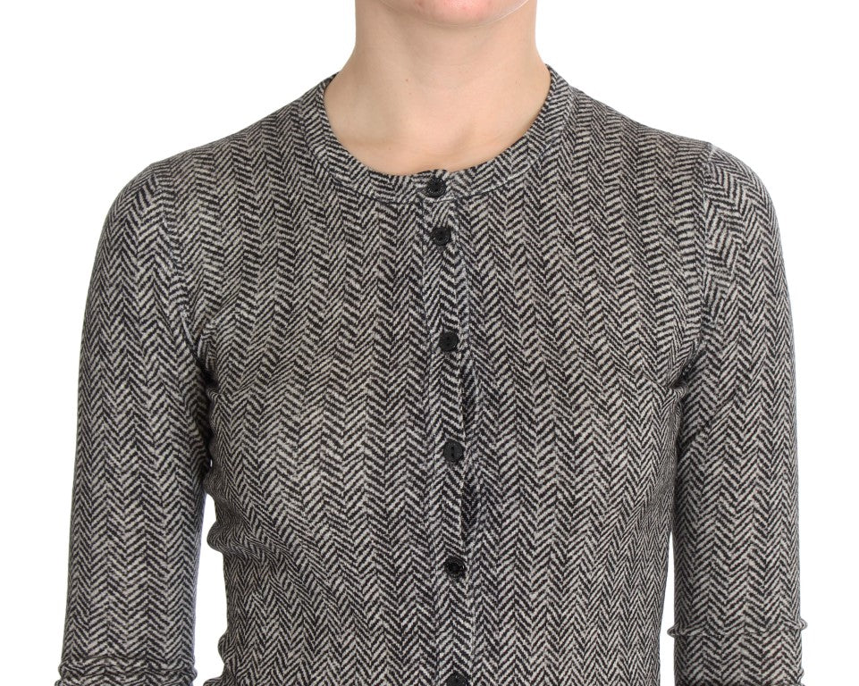 Elegant Black and White Wool Cardigan