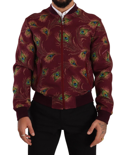 Radiant Red Peacock Print Bomber Jacket