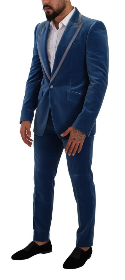 Elegant fluwelen blauw slim fit pak