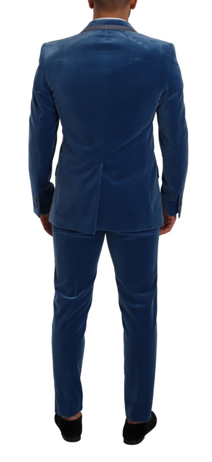 Elegant fluwelen blauw slim fit pak