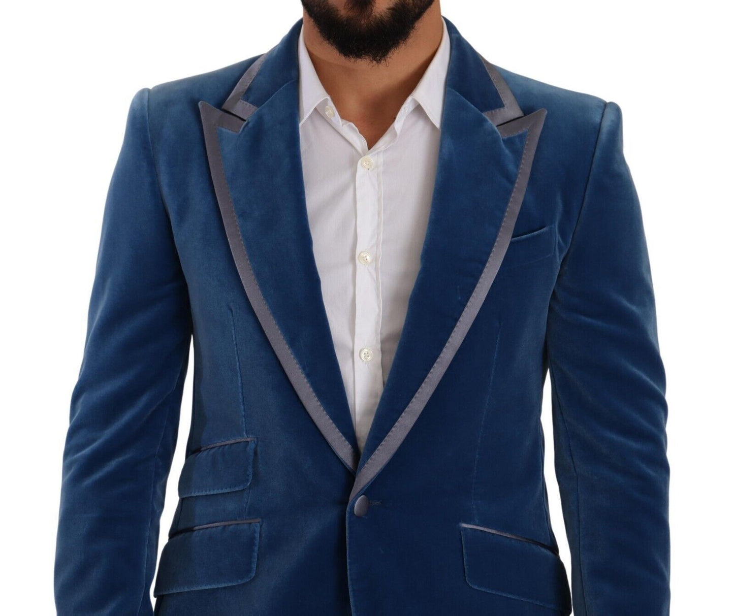 Elegant fluwelen blauw slim fit pak