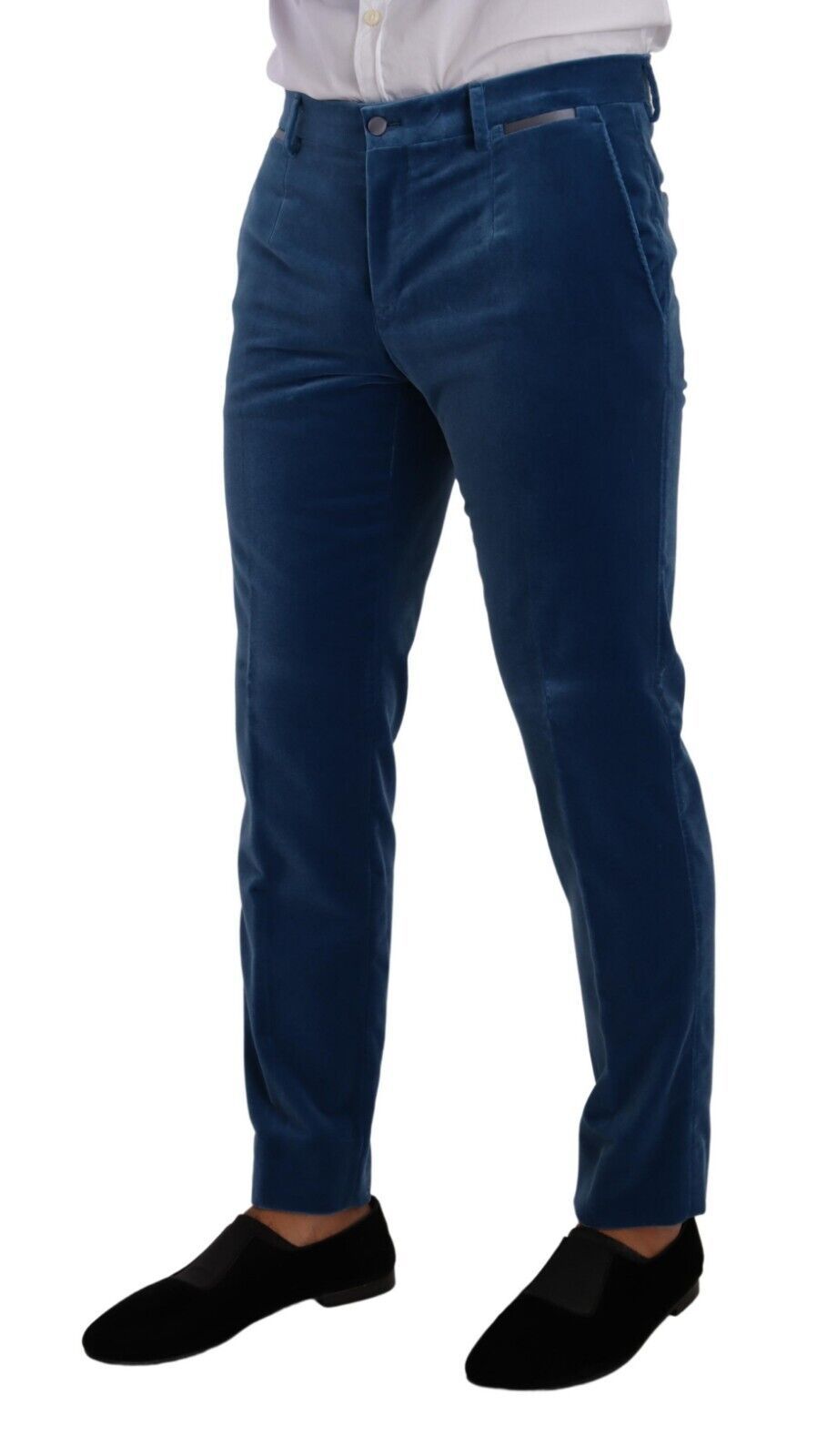 Elegant fluwelen blauw slim fit pak