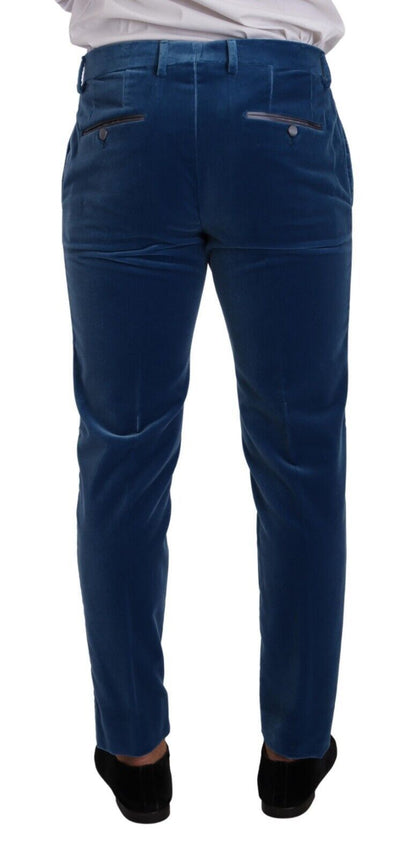 Elegant fluwelen blauw slim fit pak