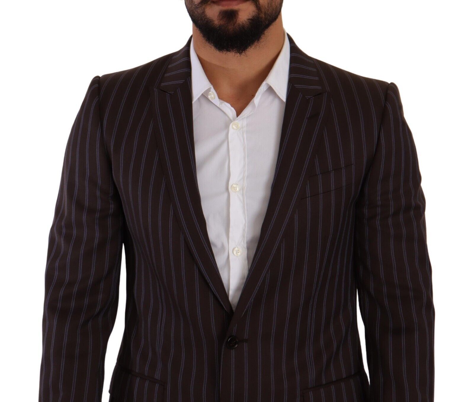 Elegant bordeauxrood gestreept slim fit pak