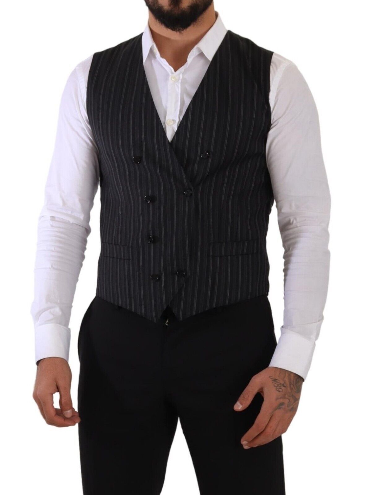 Elegante gestreepte dubbelrijs jurk vest