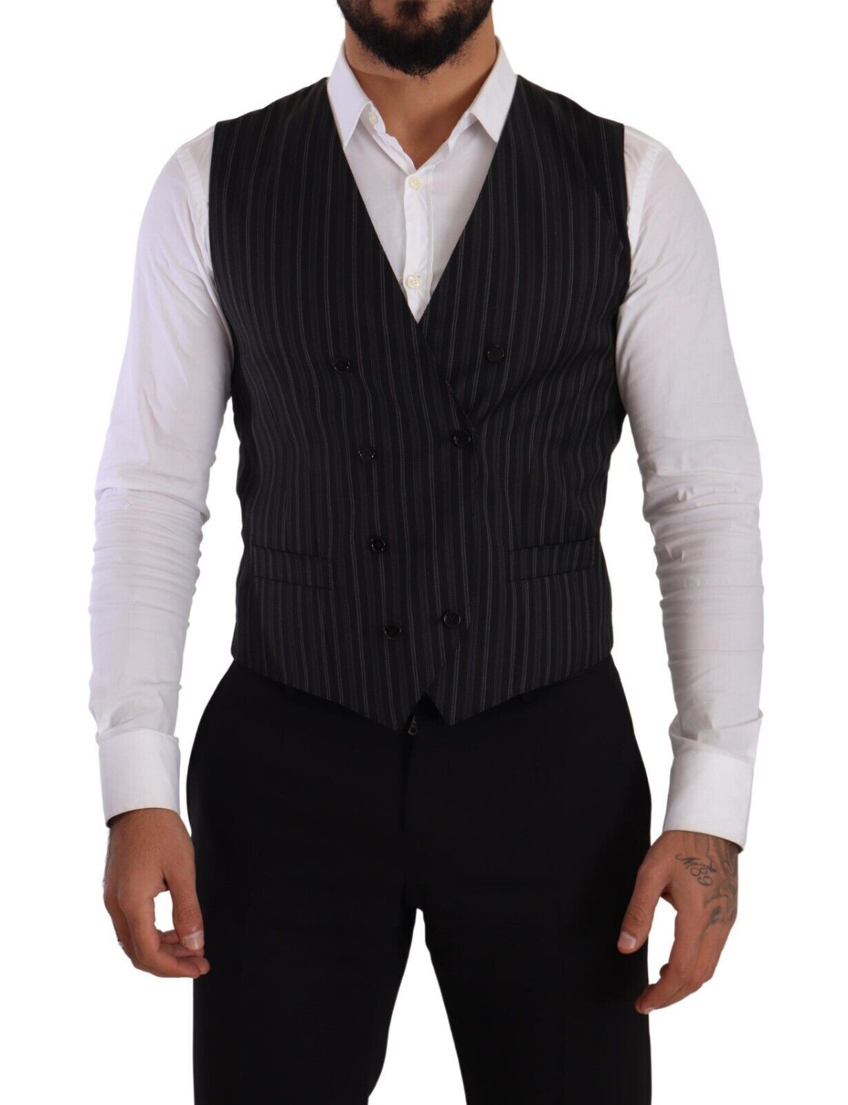 Elegante gestreepte dubbelrijs jurk vest