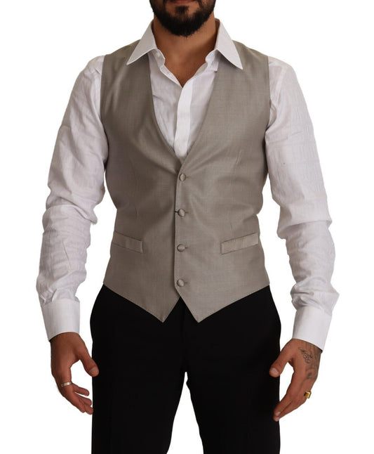 Elegante enkelrijs vest in beige