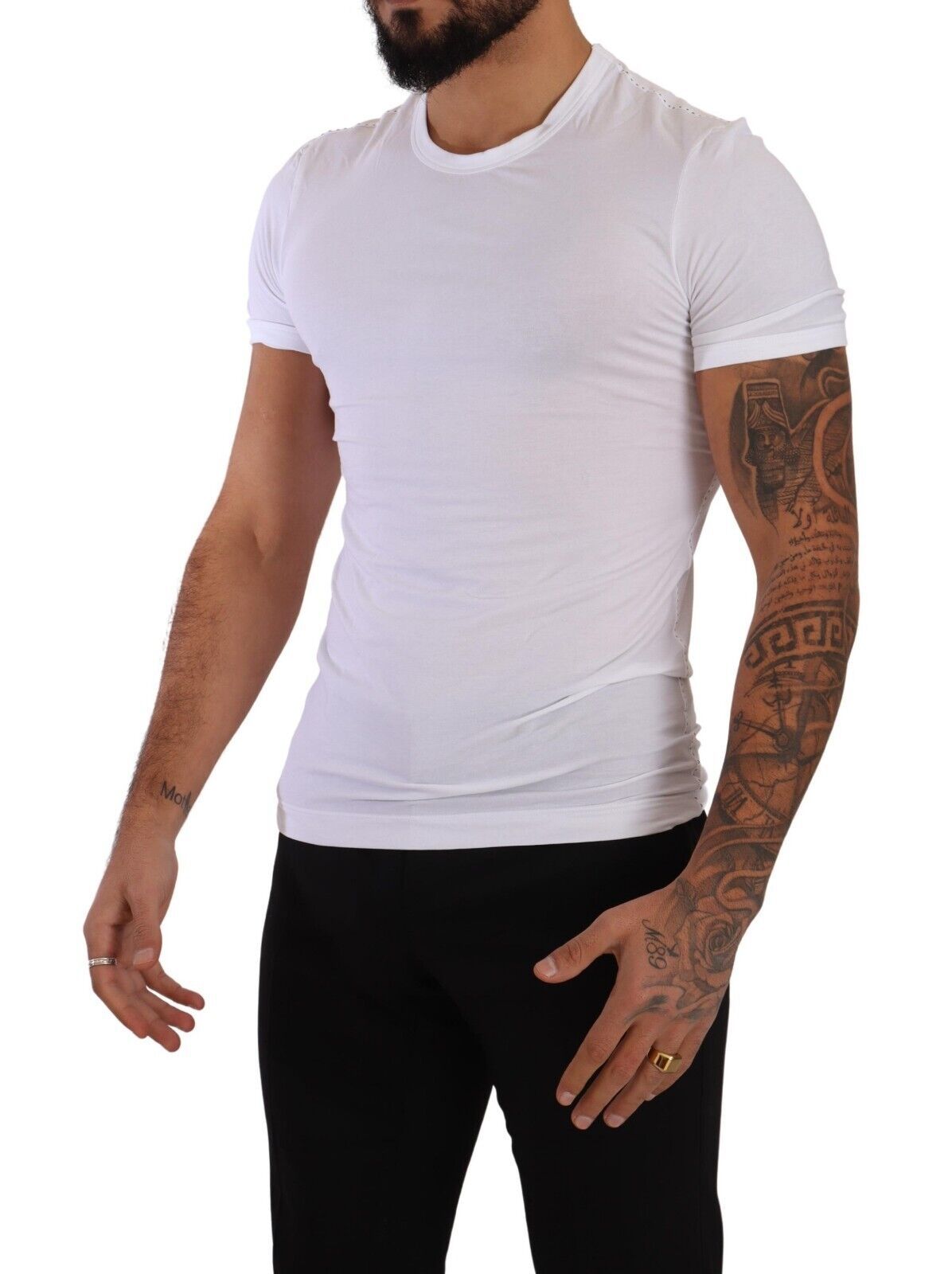 Elegante witte katoenen mix ronde hals T-shirt