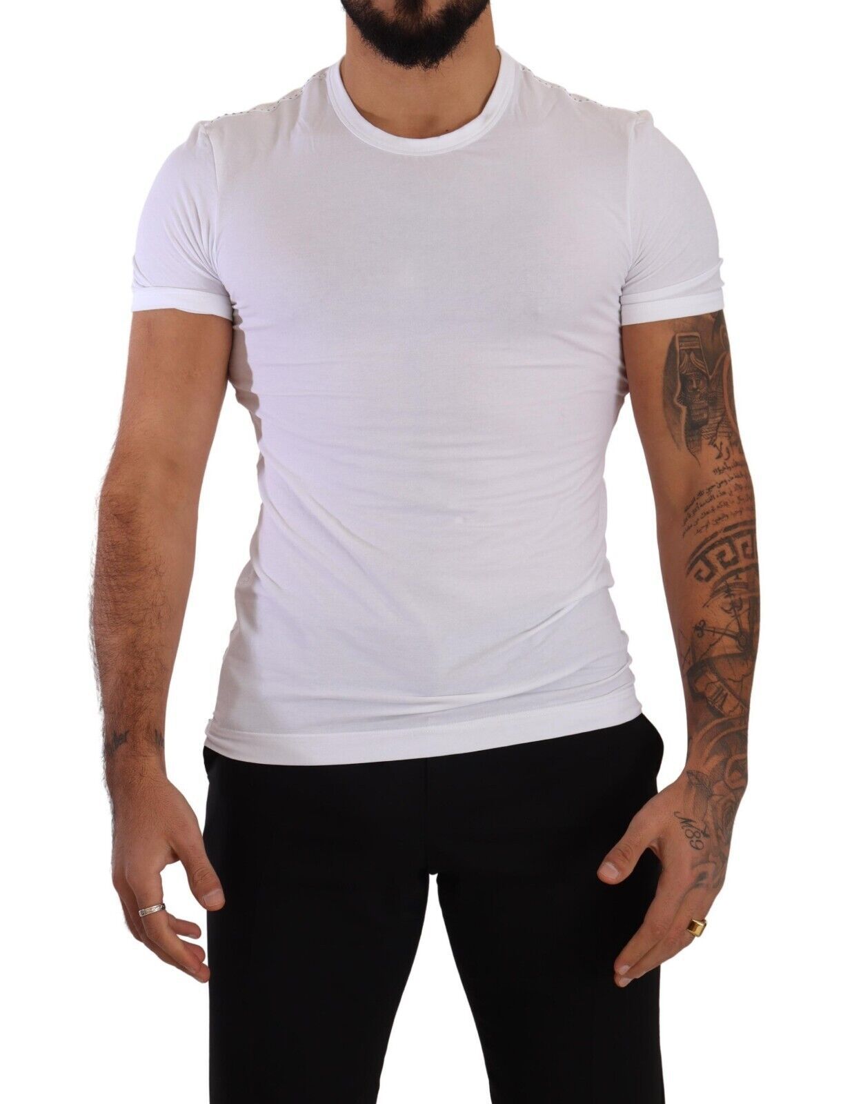 Elegante witte katoenen mix ronde hals T-shirt