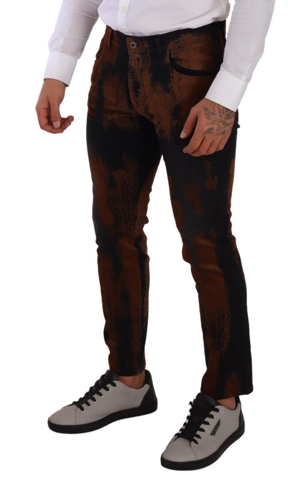 Chic Black Brown Tie-Dye Slim Fit Jeans