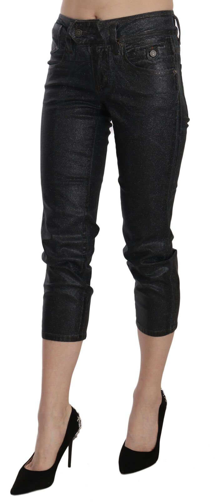 Chique zwarte cropped jeans met middelhoge taille