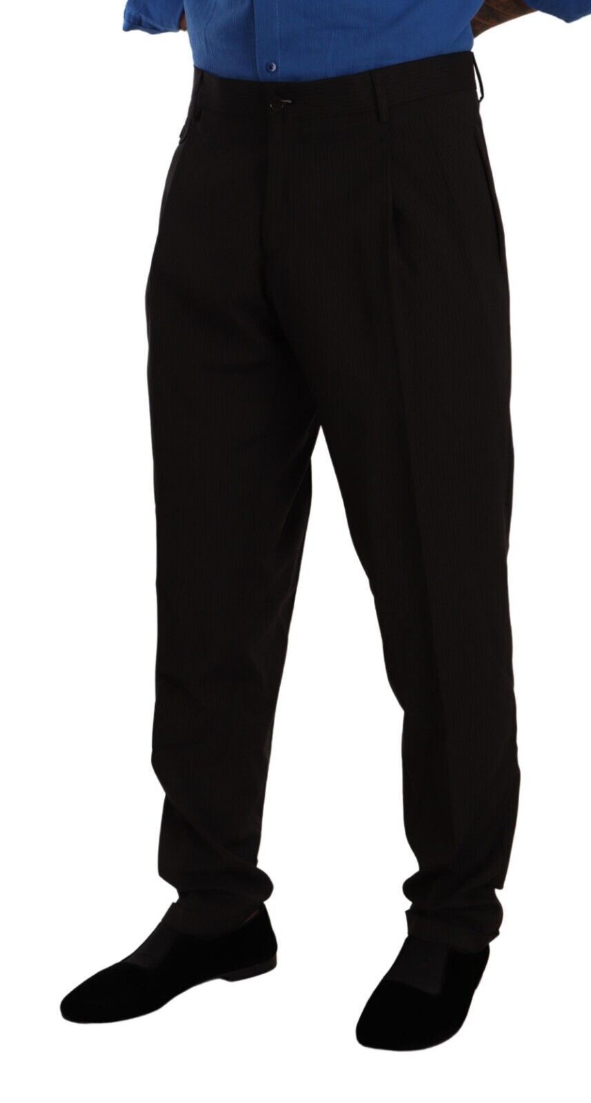 Elegant Brown Striped Wool Dress Pants