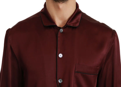 Bordeaux zijden pyjama-geïnspireerd shirt