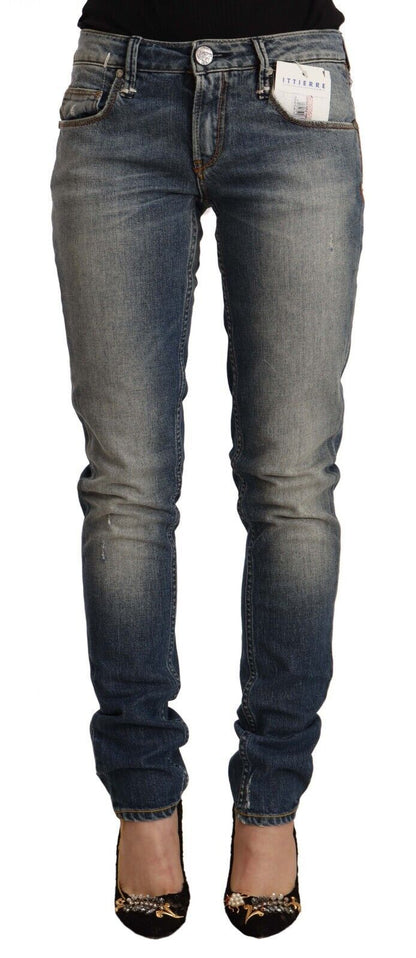 Blauwe gewassen skinny jeans van katoenmix