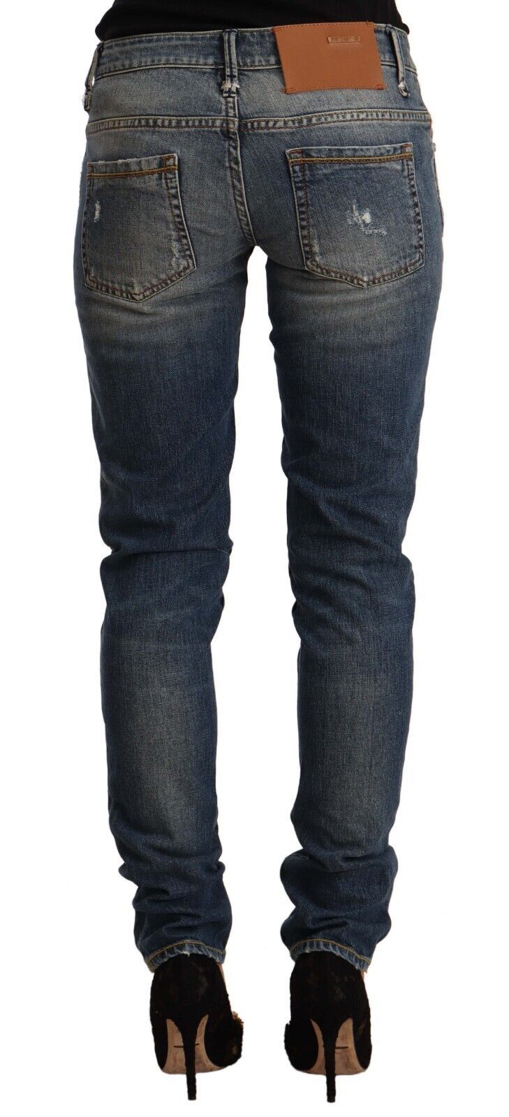 Blauwe gewassen skinny jeans van katoenmix