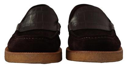 Elegante suède krokodillen loafers in bruin