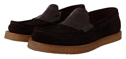 Elegante suède krokodillen loafers in bruin