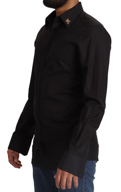 Elegant Slim Fit Black Cotton Dress Shirt