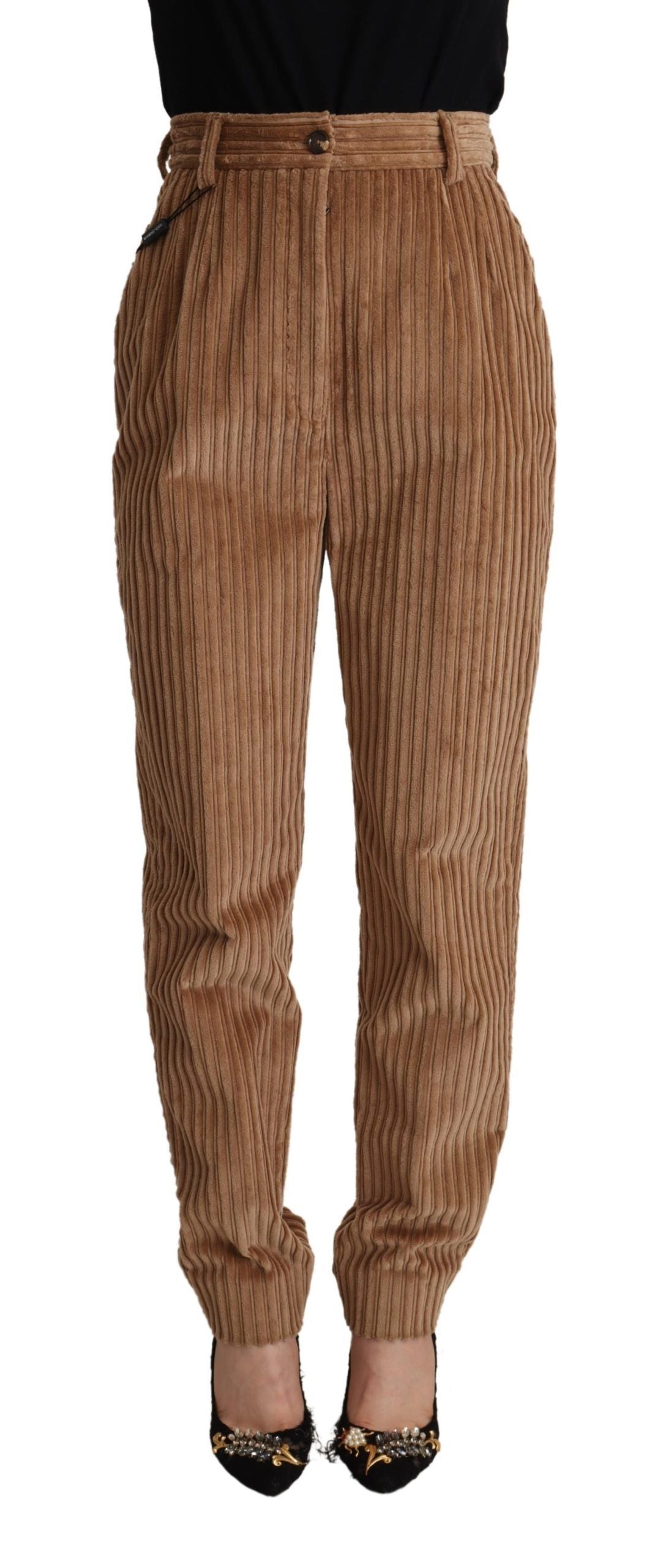 Elegant High-Waisted Tapered Corduroy Pants