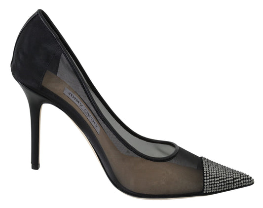 Elegante zwarte mesh-kristallen pumps