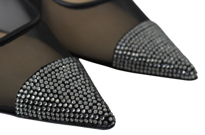 Elegant Black Mesh Crystal Pumps