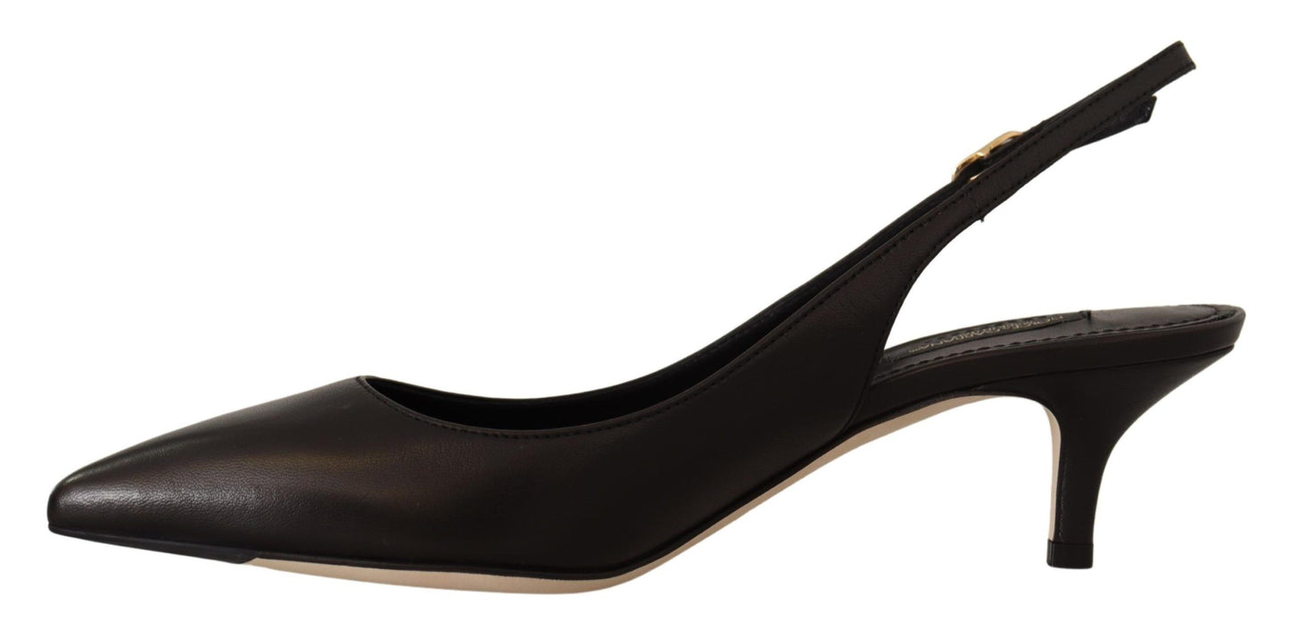 Elegante zwarte leren slingbacks hakken