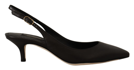 Elegante zwarte leren slingbacks hakken