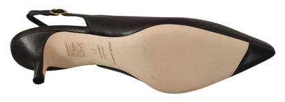 Elegante zwarte leren slingbacks hakken