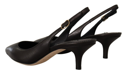 Elegante zwarte leren slingbacks hakken