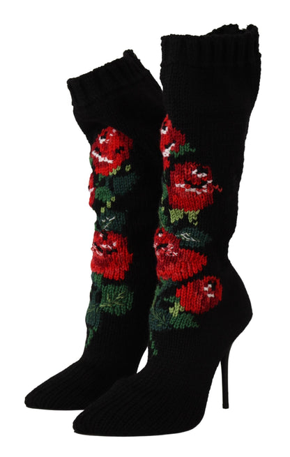 Elegant Sock Boots with Red Roses Detail