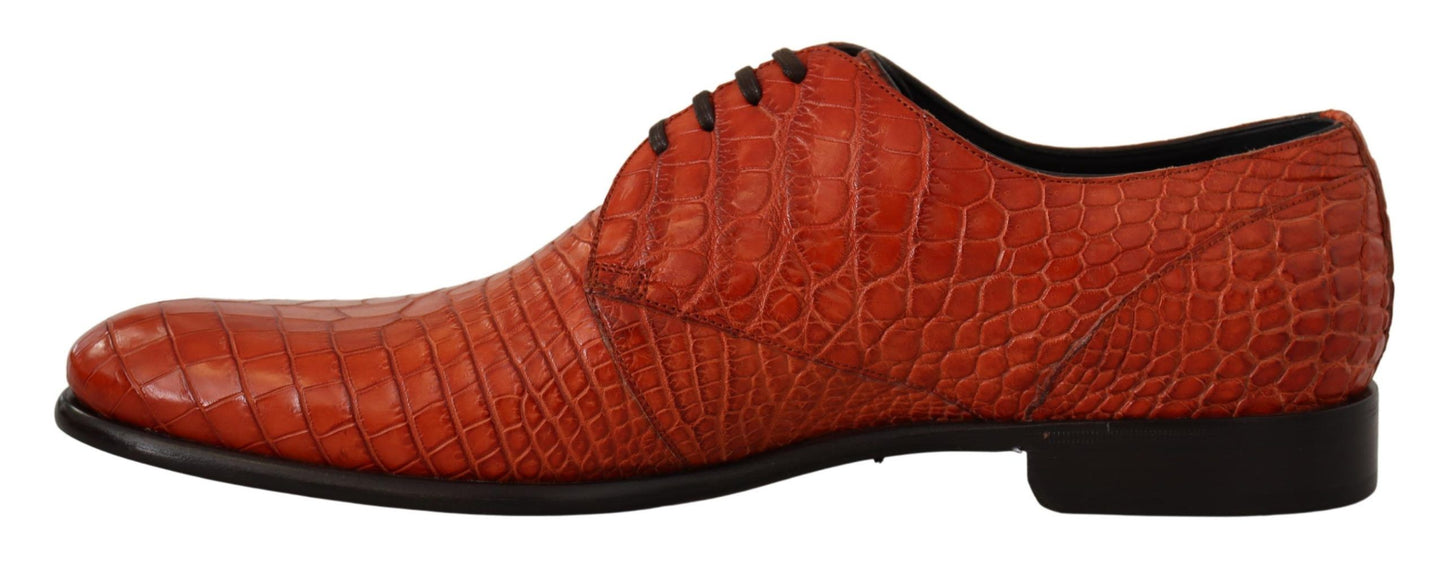 Exotische oranje croco leren veterschoenen