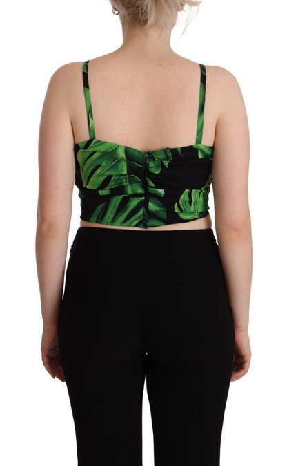 Elegant Leaf Print Halter Cropped Top