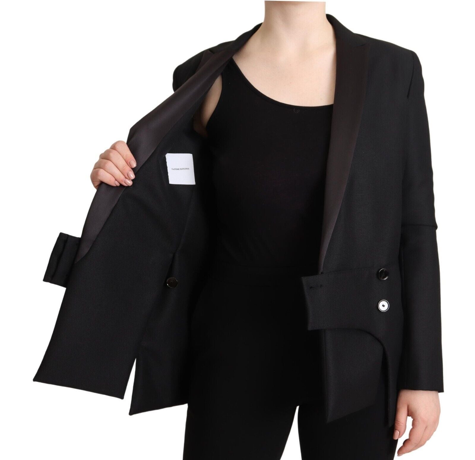 Elegante zwarte blazer met dubbele rij knopen