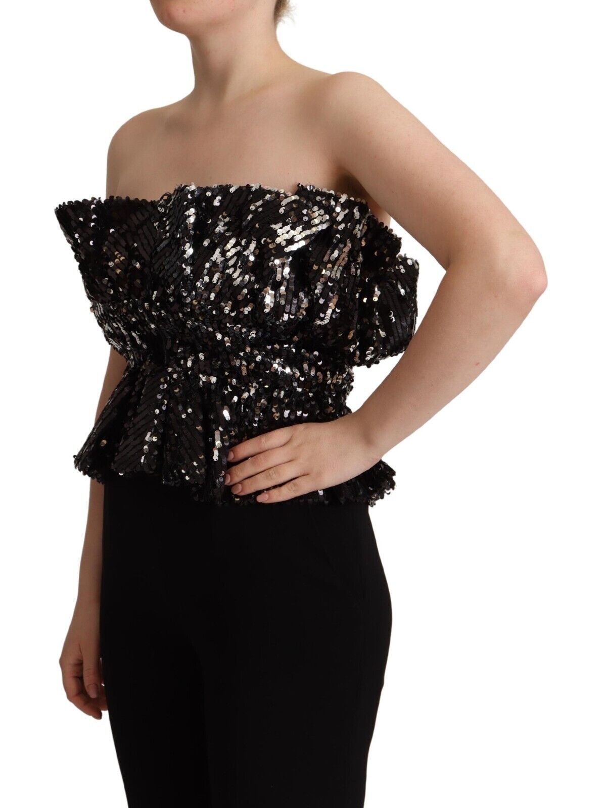 Elegant Strapless Sequined Top