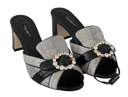 Crystal-Embellished Exotic Leather Sandals