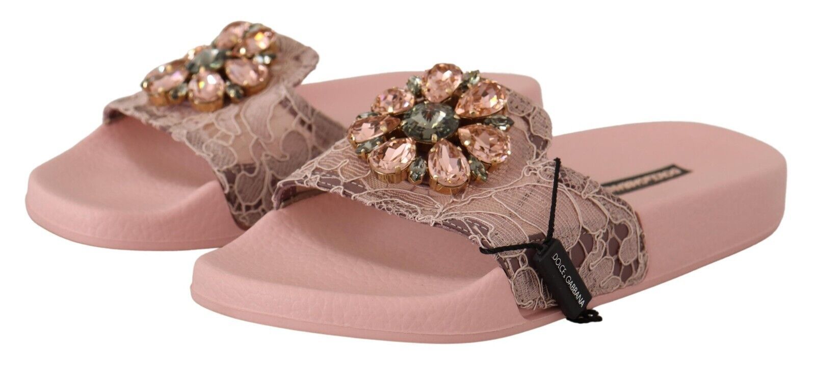 Floral Lace Crystal Embellished Slide Flats