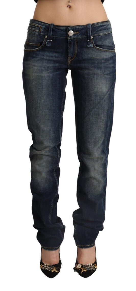 Chique donkerblauwe skinny jeans met lage taille