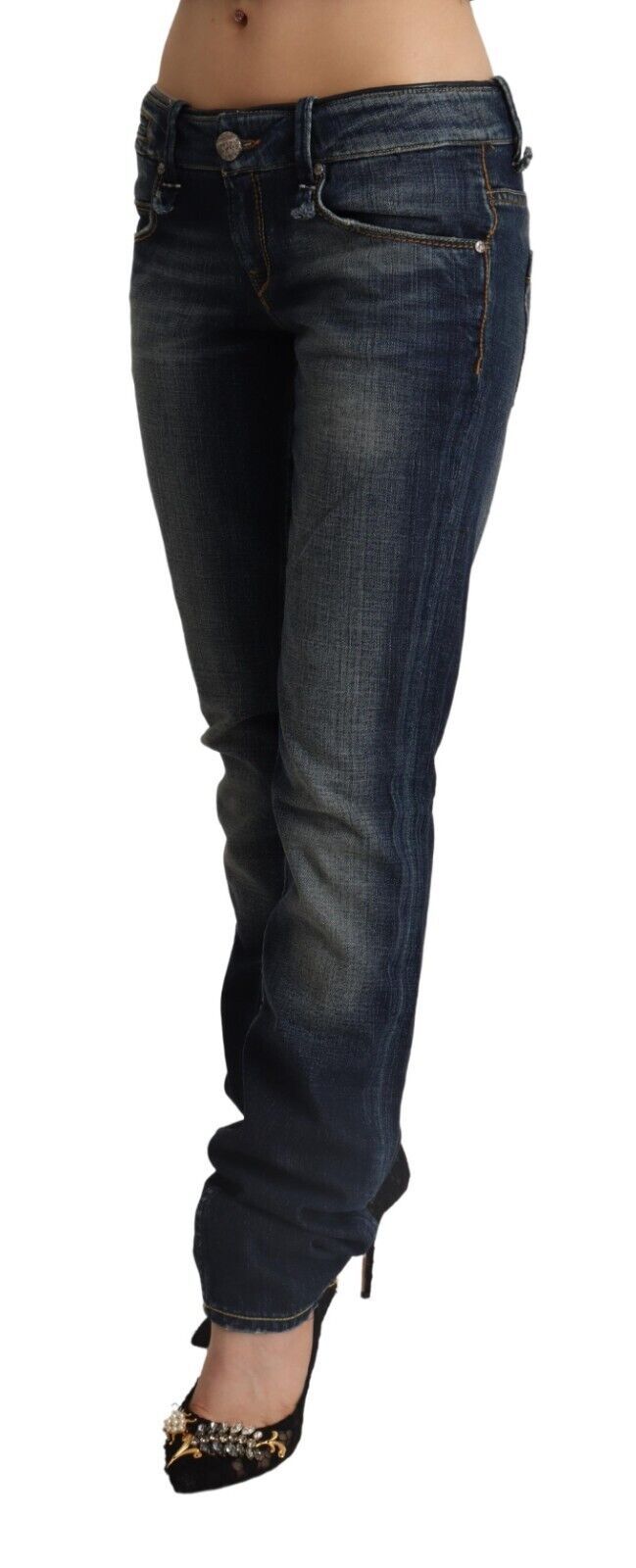 Chique donkerblauwe skinny jeans met lage taille