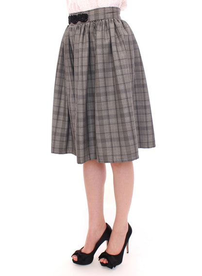 Elegant Gray Checkered Wool Shorts Skirt