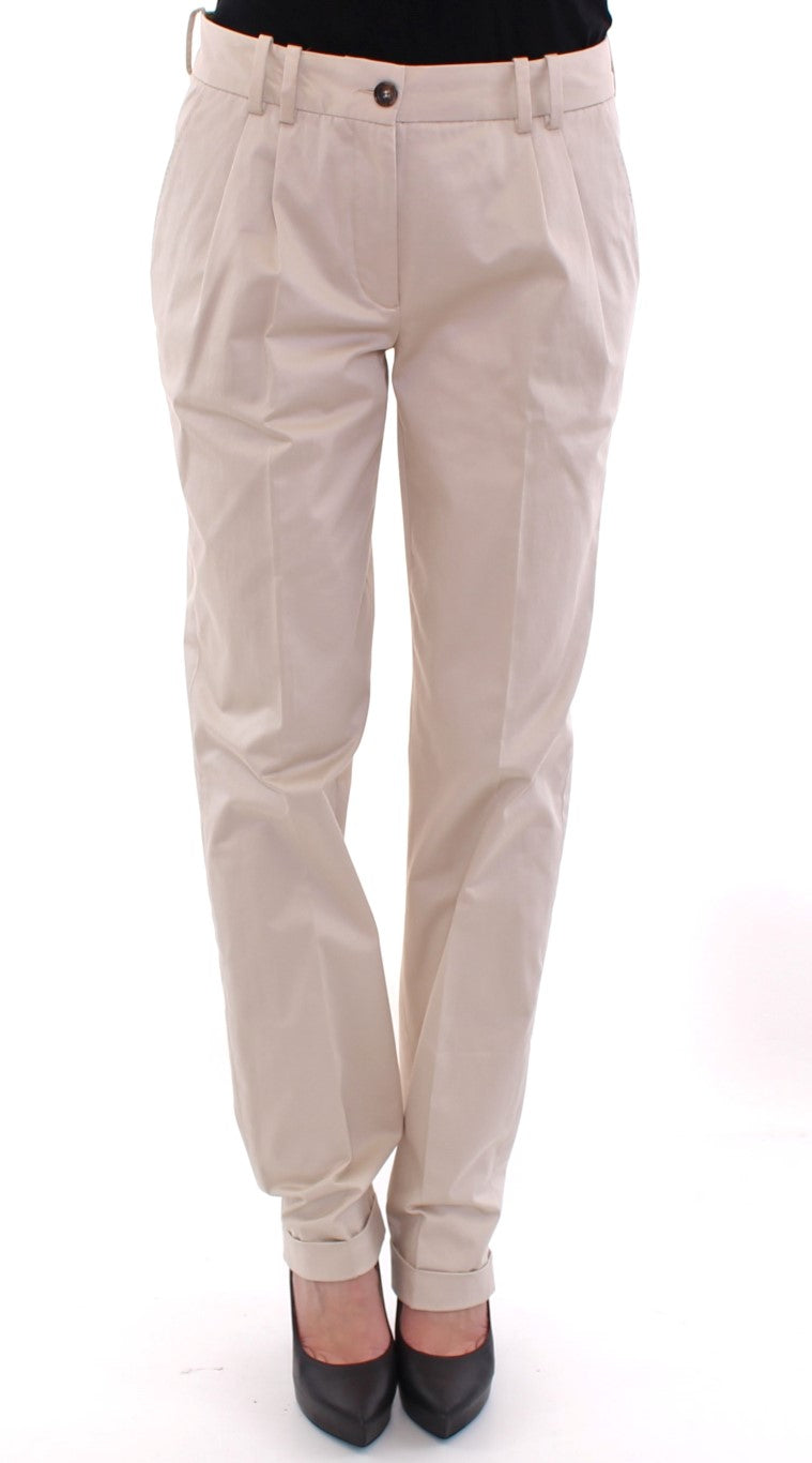 Elegante beige regular fit katoenen broek