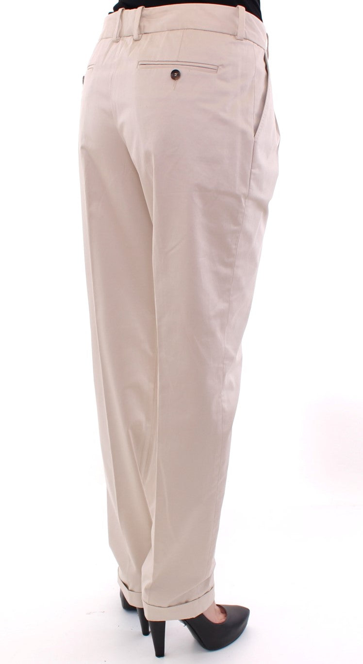 Elegante beige regular fit katoenen broek