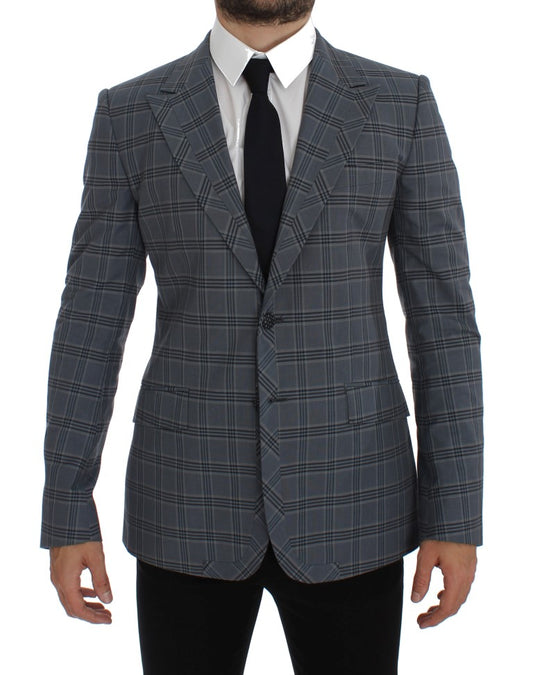 Elegante blauwe geruite slim fit blazer