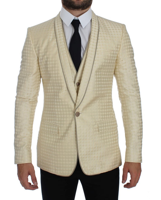 Geraffineerde beige gestippeld blazer en vest