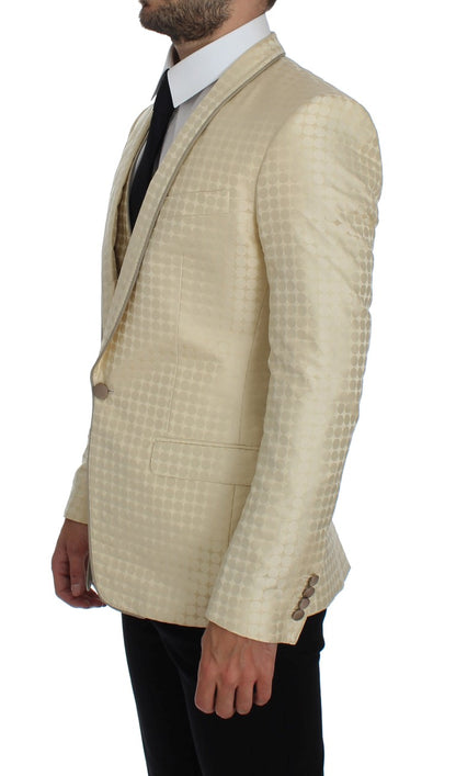 Sophisticated Beige Polka Dotted Blazer & Vest