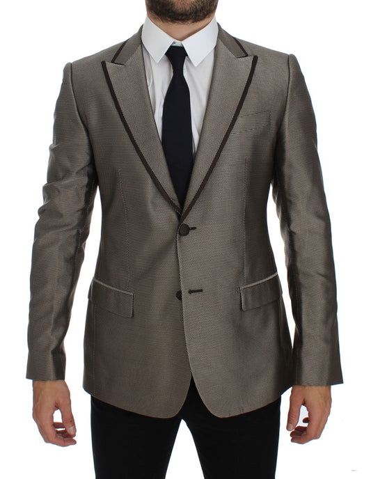 Elegante bruine zijden tweeknoops slim blazer