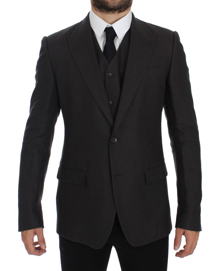 Elegante grijze linnen slim fit blazer en vest