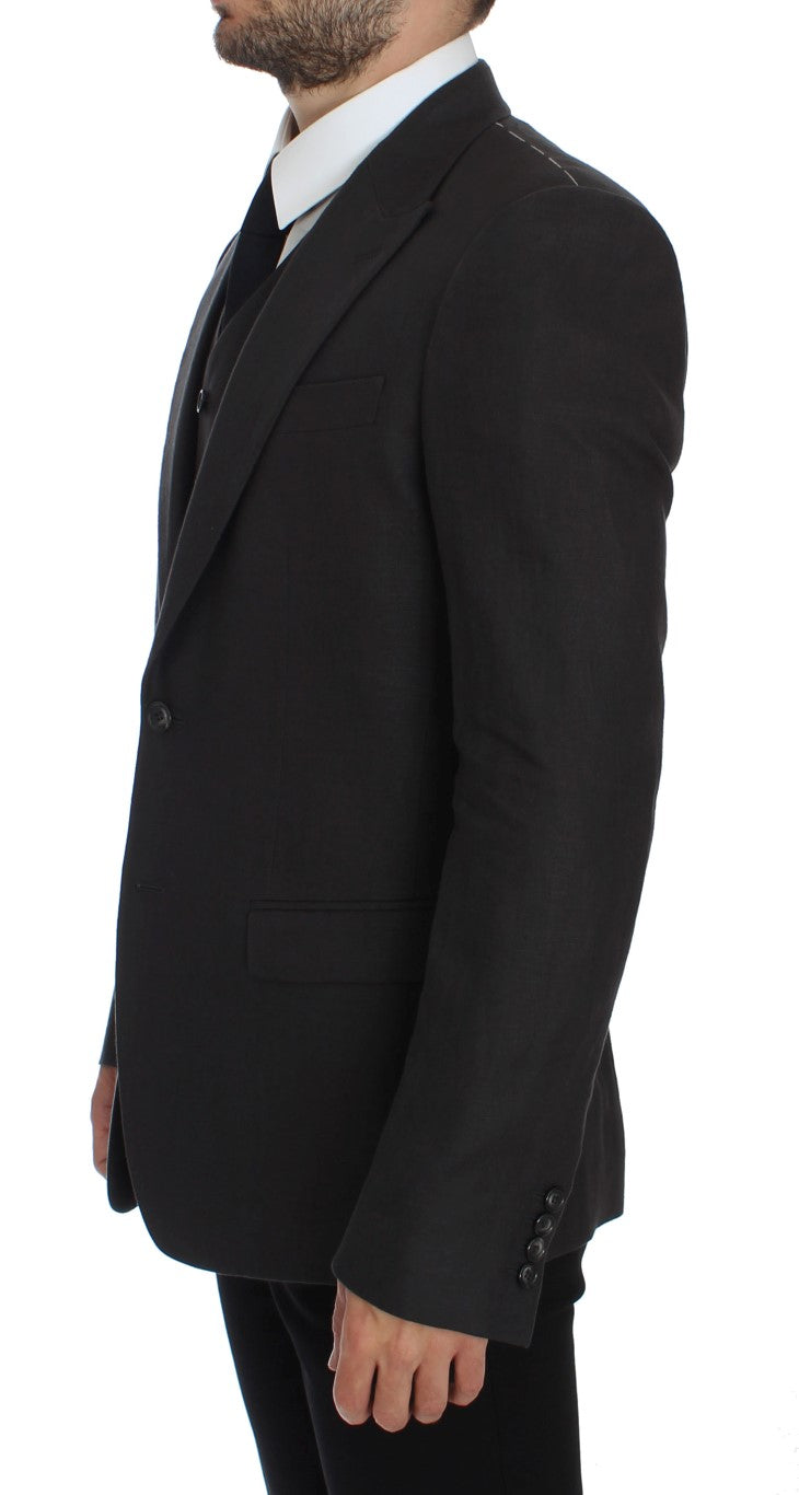 Elegante grijze linnen slim fit blazer en vest